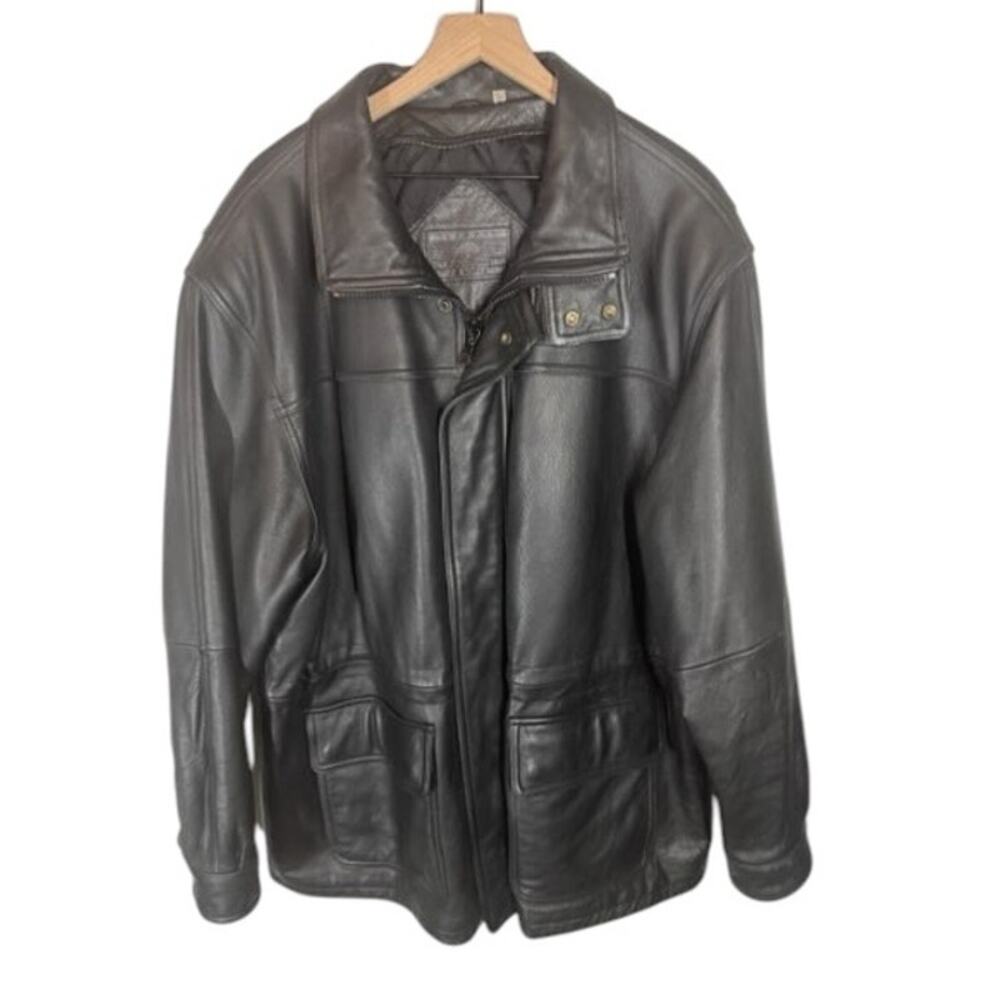 Roundtree & Yorke Black Genuine Leather Heavyweight Coat Men’s XL